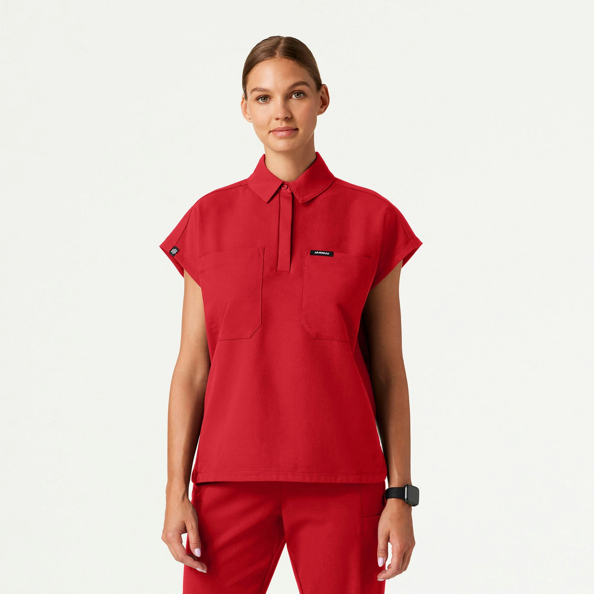Acta Oversized 2-Pocket Scrub Top - Brilliant Red - WOMEN'S TOPS - Jaanuu
