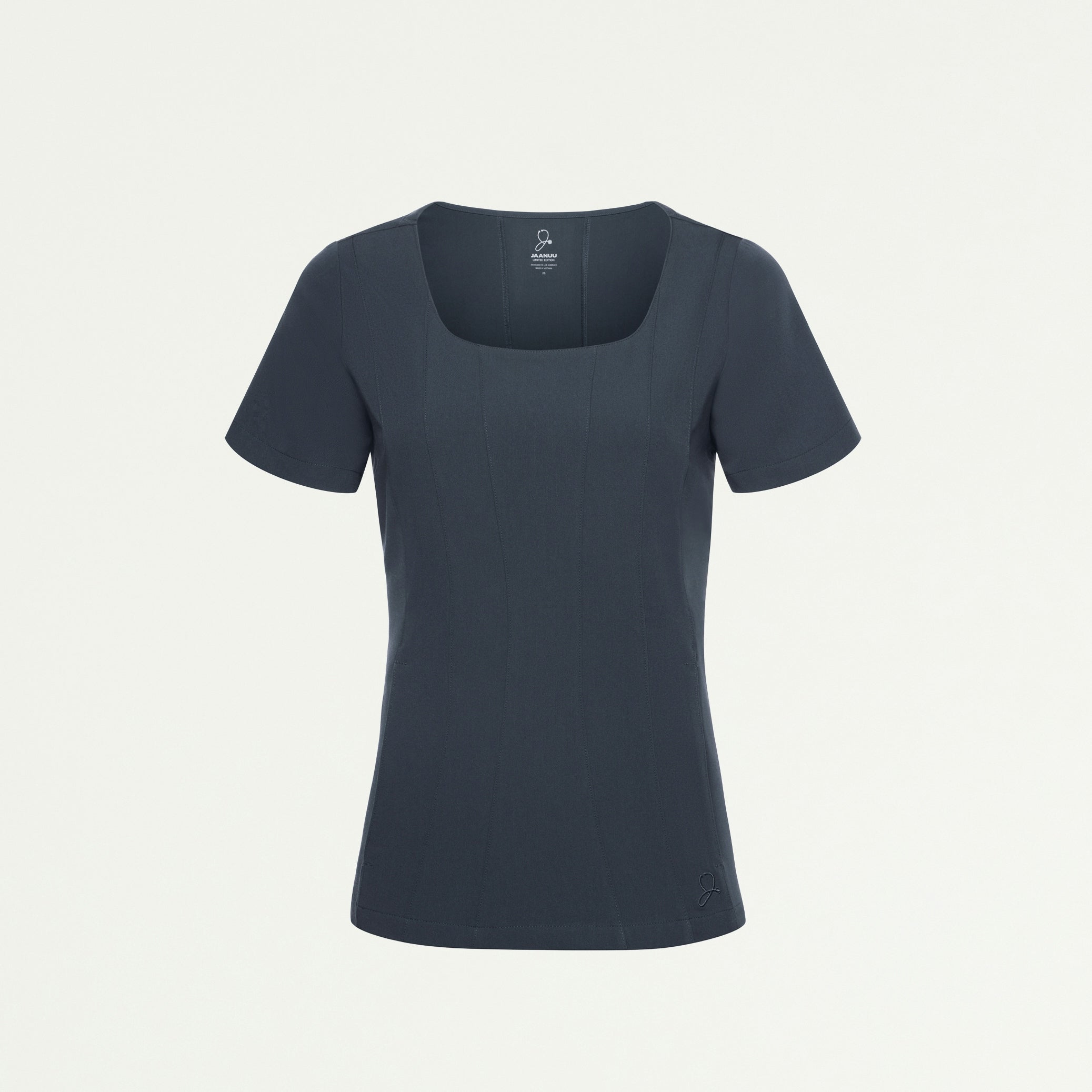 Emery Slim Square-Neck Scrub Top - Carbon Gray - WOMEN'S TOPS - Jaanuu