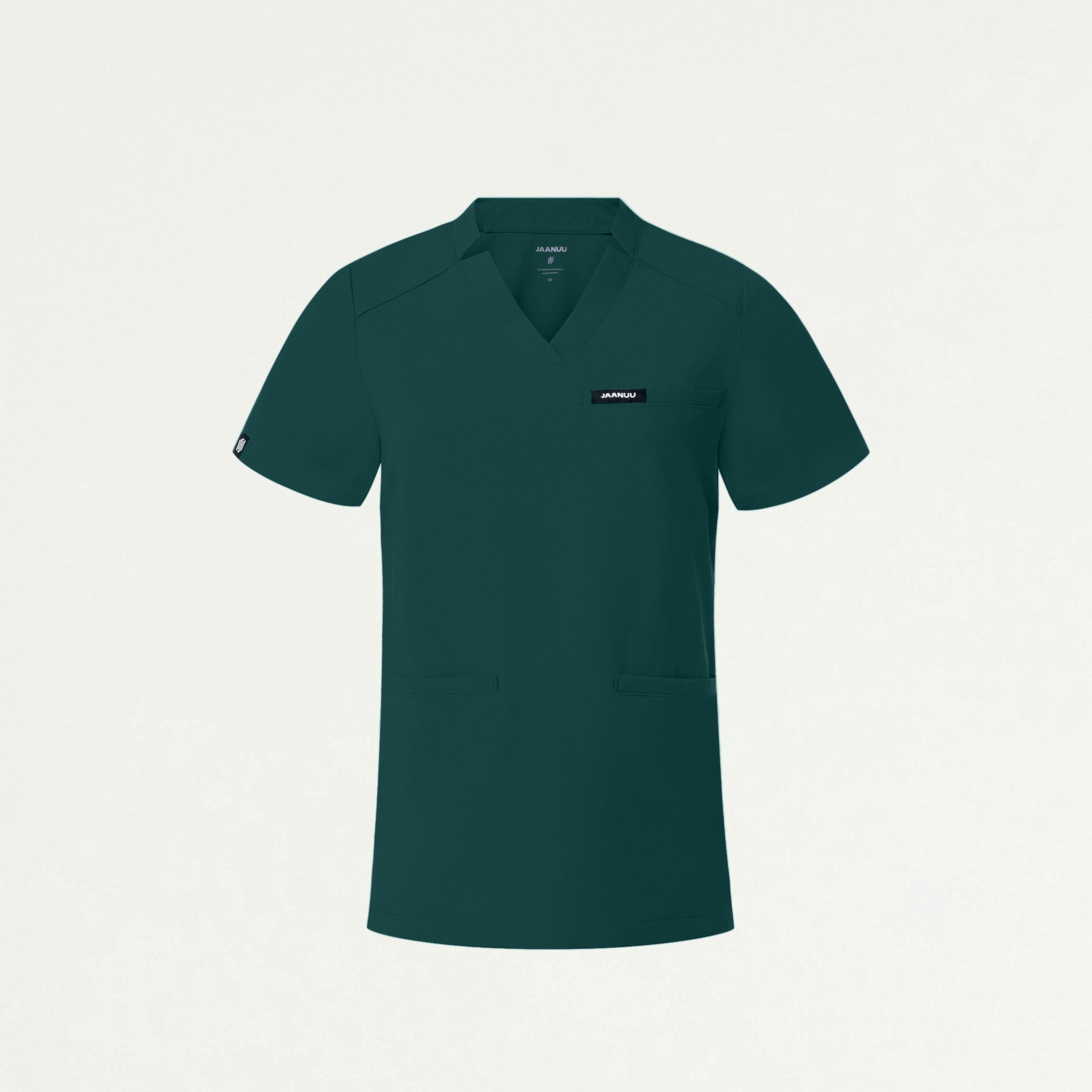 Helia Slim Notched V-Neck Scrub Top - Midnight Green - WOMEN'S TOPS - Jaanuu