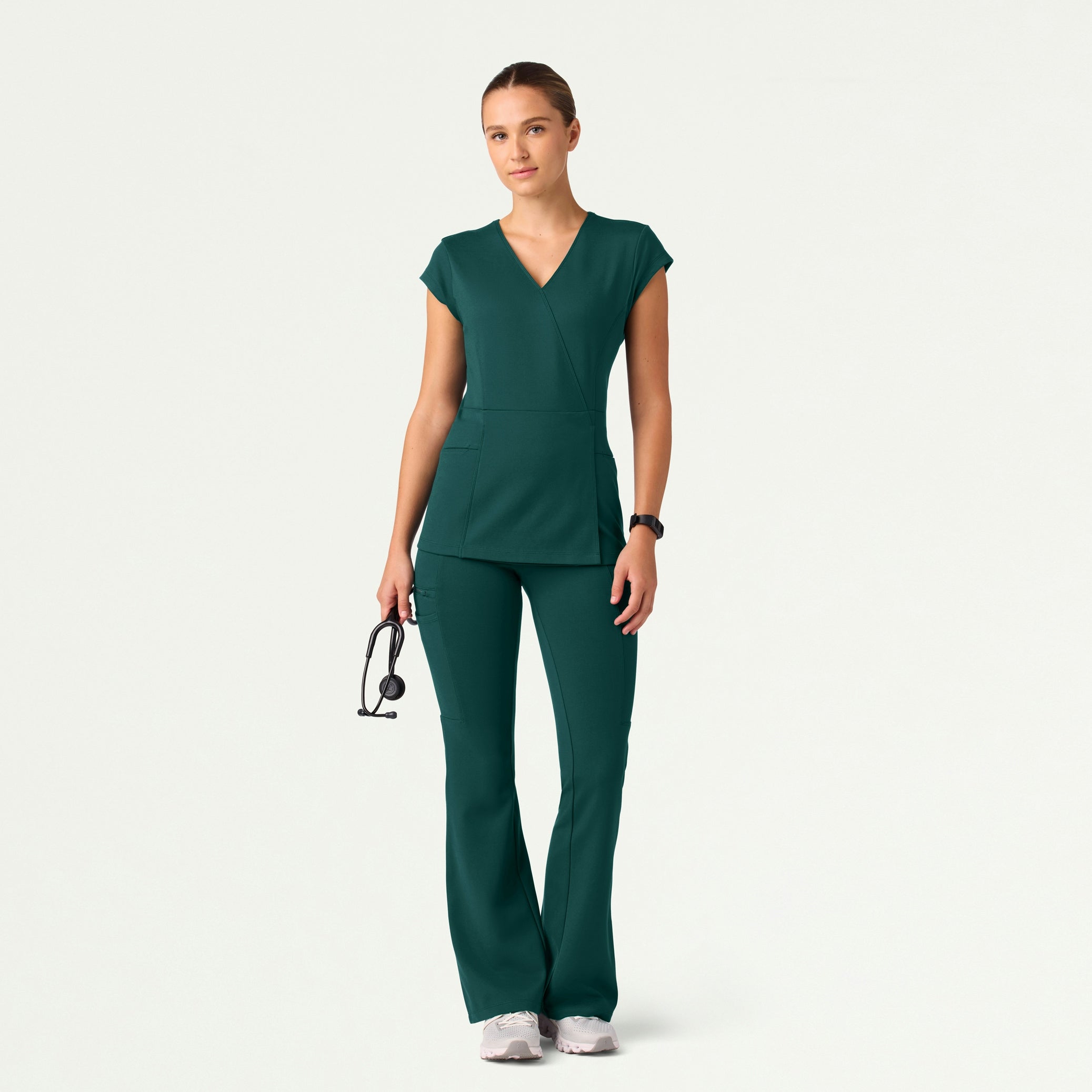 Isla Mock-Wrap ULTRAsoft Scrub Top - Midnight Green - WOMEN'S TOPS - Jaanuu