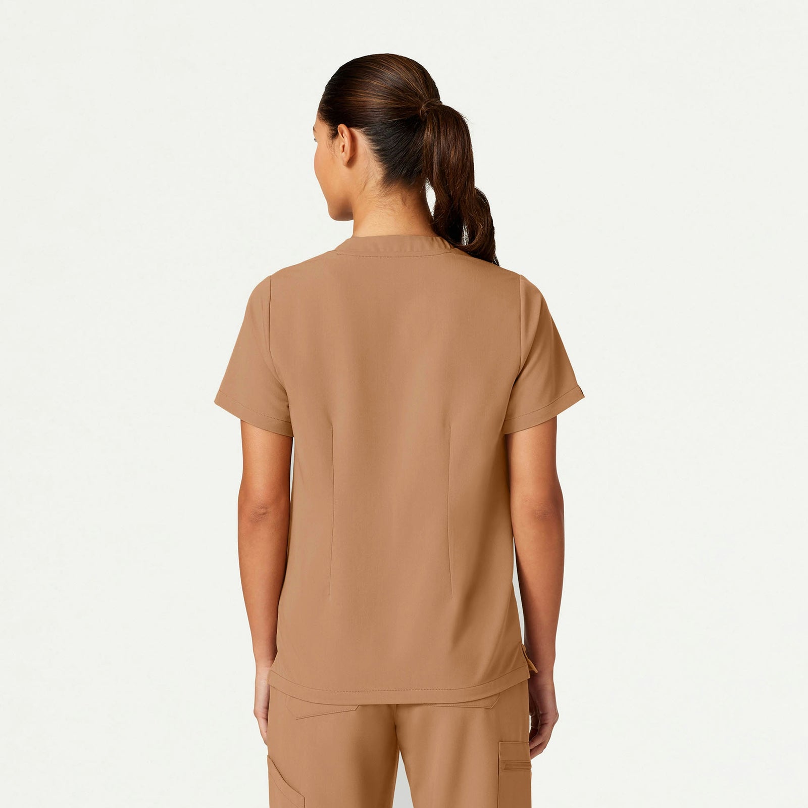 Helia Notched V-Neck Scrub Top - Trench - WOMEN'S TOPS - Jaanuu