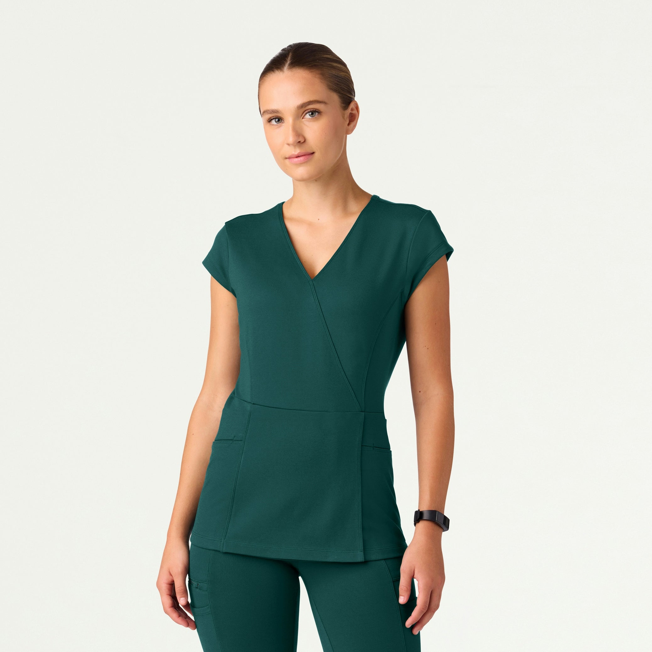 Isla Mock-Wrap ULTRAsoft Scrub Top - Midnight Green - WOMEN'S TOPS - Jaanuu