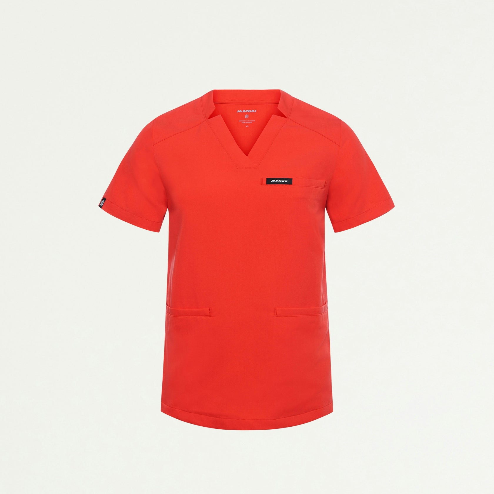 Helia Notched V-Neck Scrub Top - Solar Red - WOMEN'S TOPS - Jaanuu