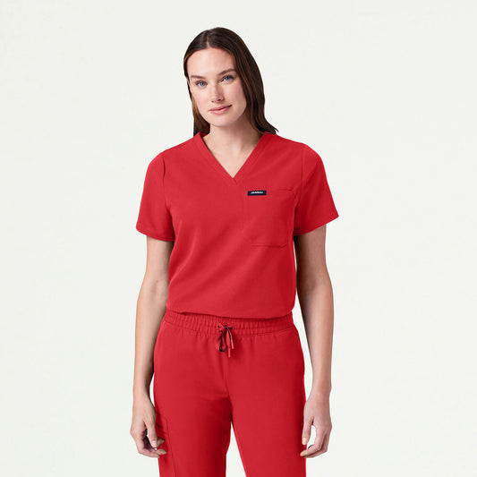 Rhena Essential 1-Pocket Scrub Top - Brilliant Red - WOMEN'S TOPS - Jaanuu