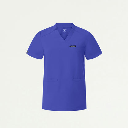 Helia Notched V-Neck Scrub Top - Moon Blue - WOMEN'S TOPS - Jaanuu