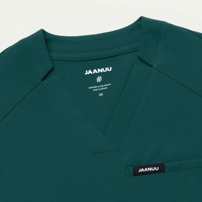 Helia Slim Notched V-Neck Scrub Top - Midnight Green - WOMEN'S TOPS - Jaanuu