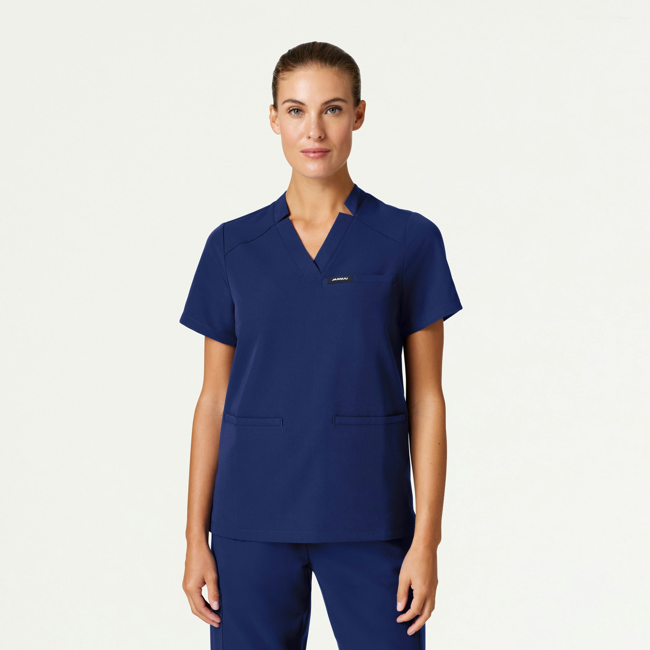 Helia Notched V-Neck Scrub Top - Navy Blue - WOMEN'S TOPS - Jaanuu