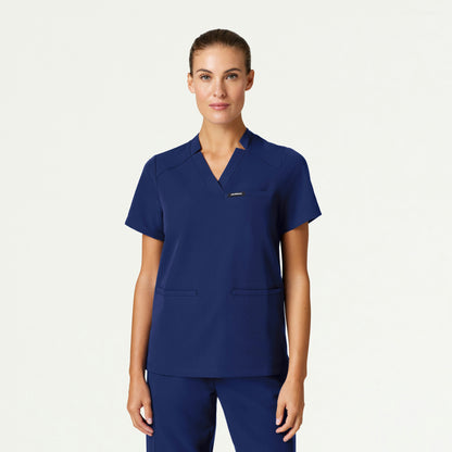 Helia Notched V-Neck Scrub Top - Navy Blue - WOMEN'S TOPS - Jaanuu