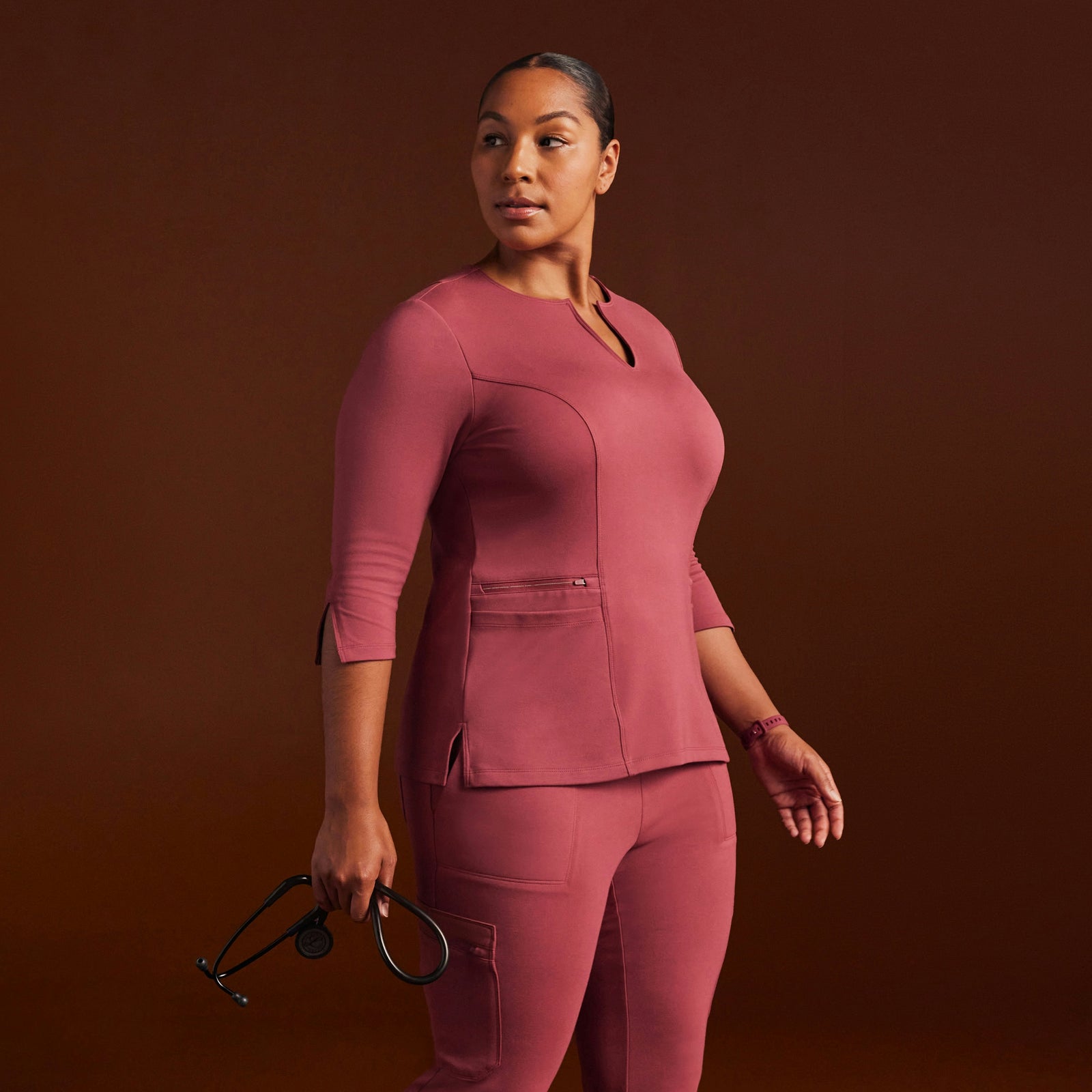 Zoe Slim 3/4-Sleeve ULTRAsoft Scrub Top - Mulberry - WOMEN'S TOPS - Jaanuu