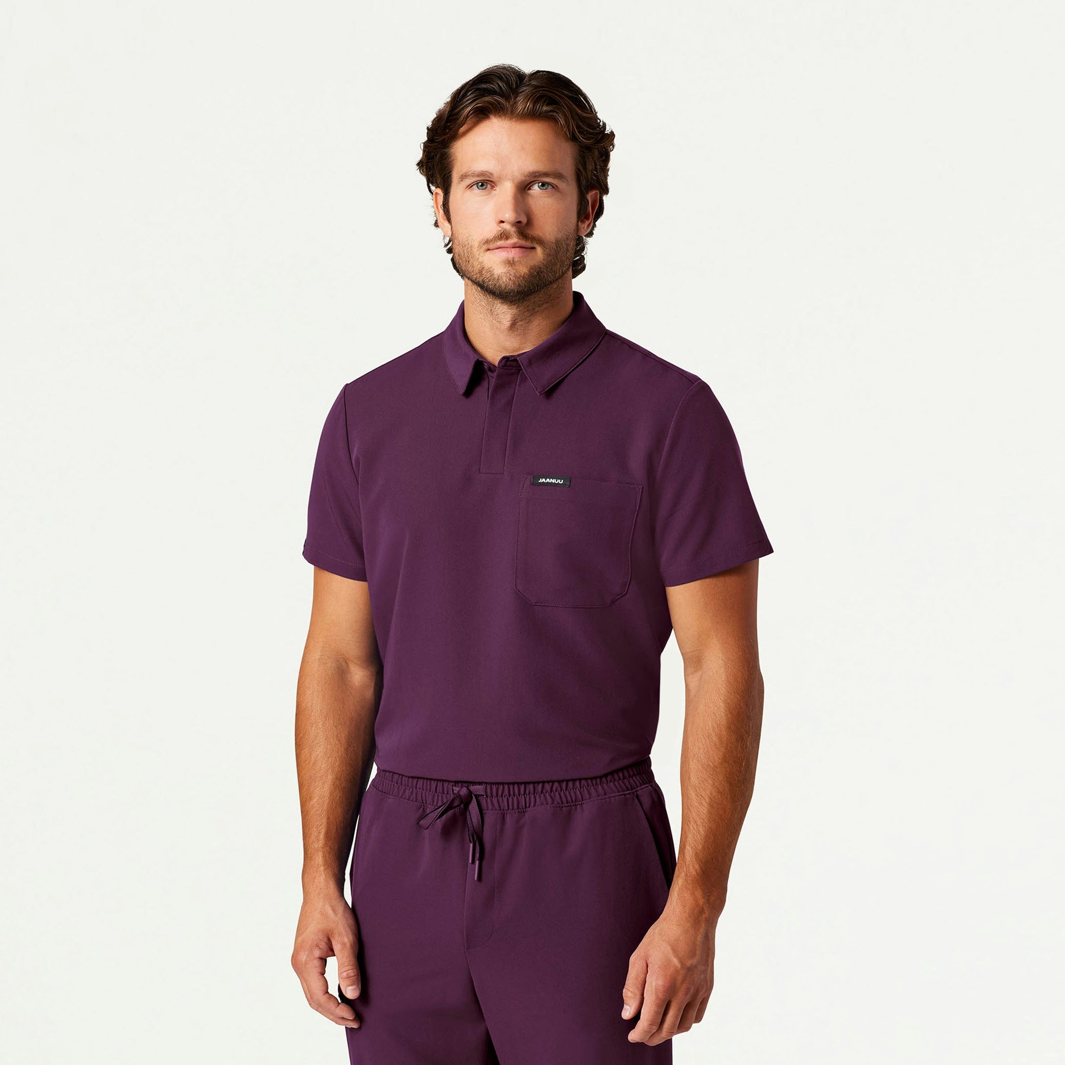 Axis Polo Scrub Top - Dark Amethyst - MEN'S TOPS - Jaanuu