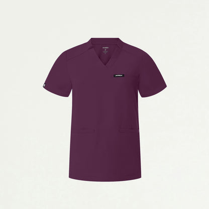 Helia Notched V-Neck Scrub Top - Dark Amethyst - WOMEN'S TOPS - Jaanuu