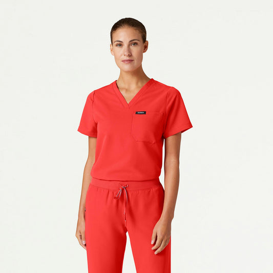 Rhena Essential 1-Pocket Scrub Top - Solar Red - WOMEN'S TOPS - Jaanuu