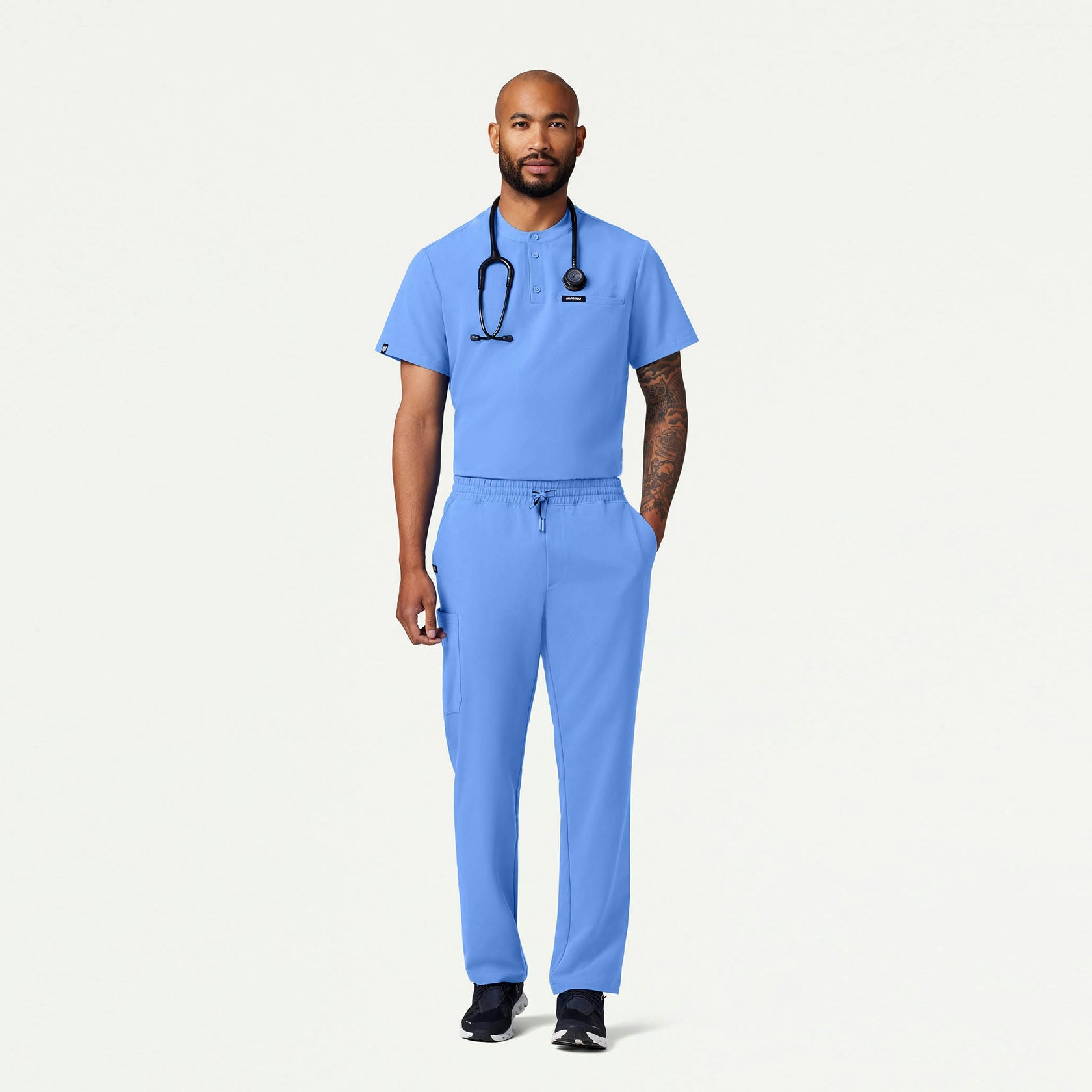 Reeve Henley Scrub Top - Ceil Blue - MEN'S TOPS - Jaanuu