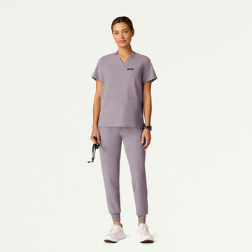 Helia Notched V-Neck Scrub Top - Chrome
