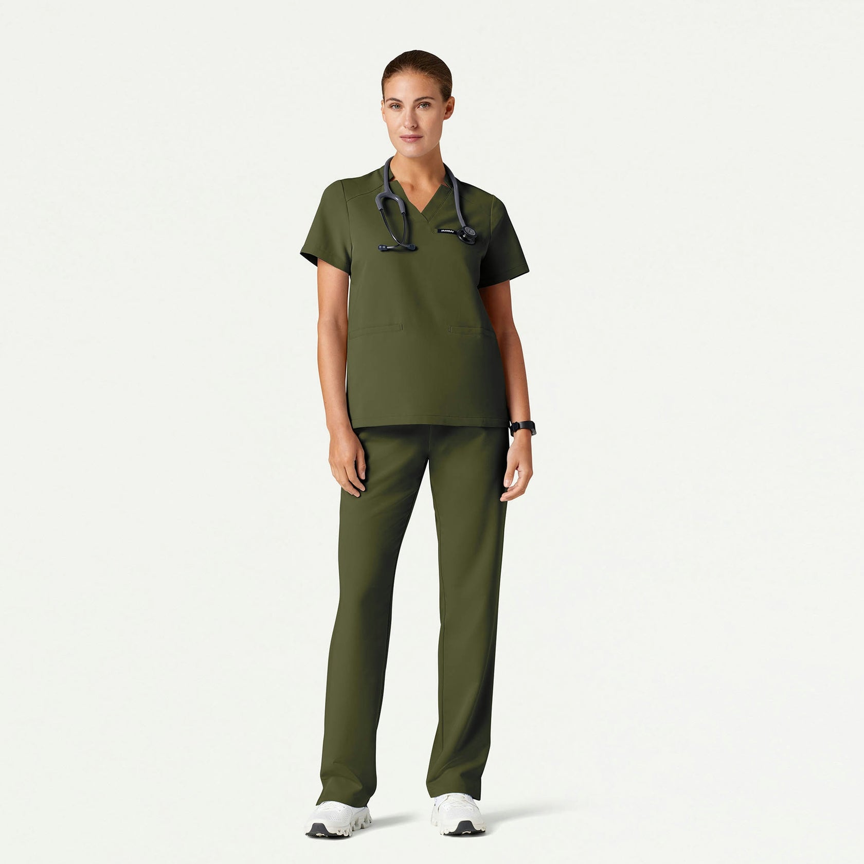 Helia Notched V-Neck Scrub Top - Olive - WOMEN'S TOPS - Jaanuu