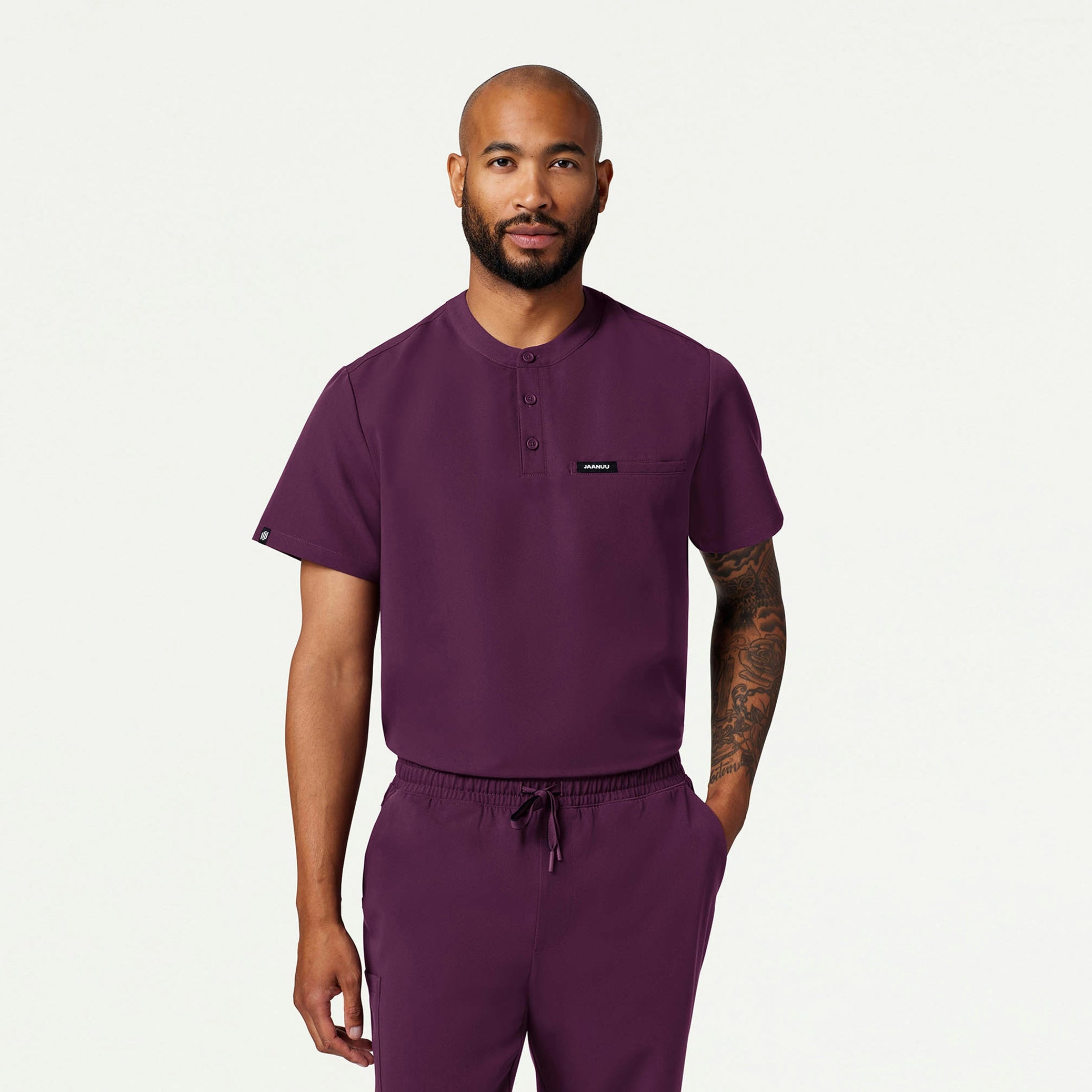 Reeve Henley Scrub Top - Dark Amethyst - MEN'S TOPS - Jaanuu