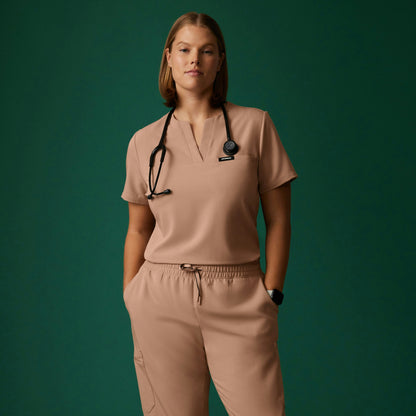 Andra Slim 1-Pocket Scrub Top - Clay - WOMEN'S TOPS - Jaanuu
