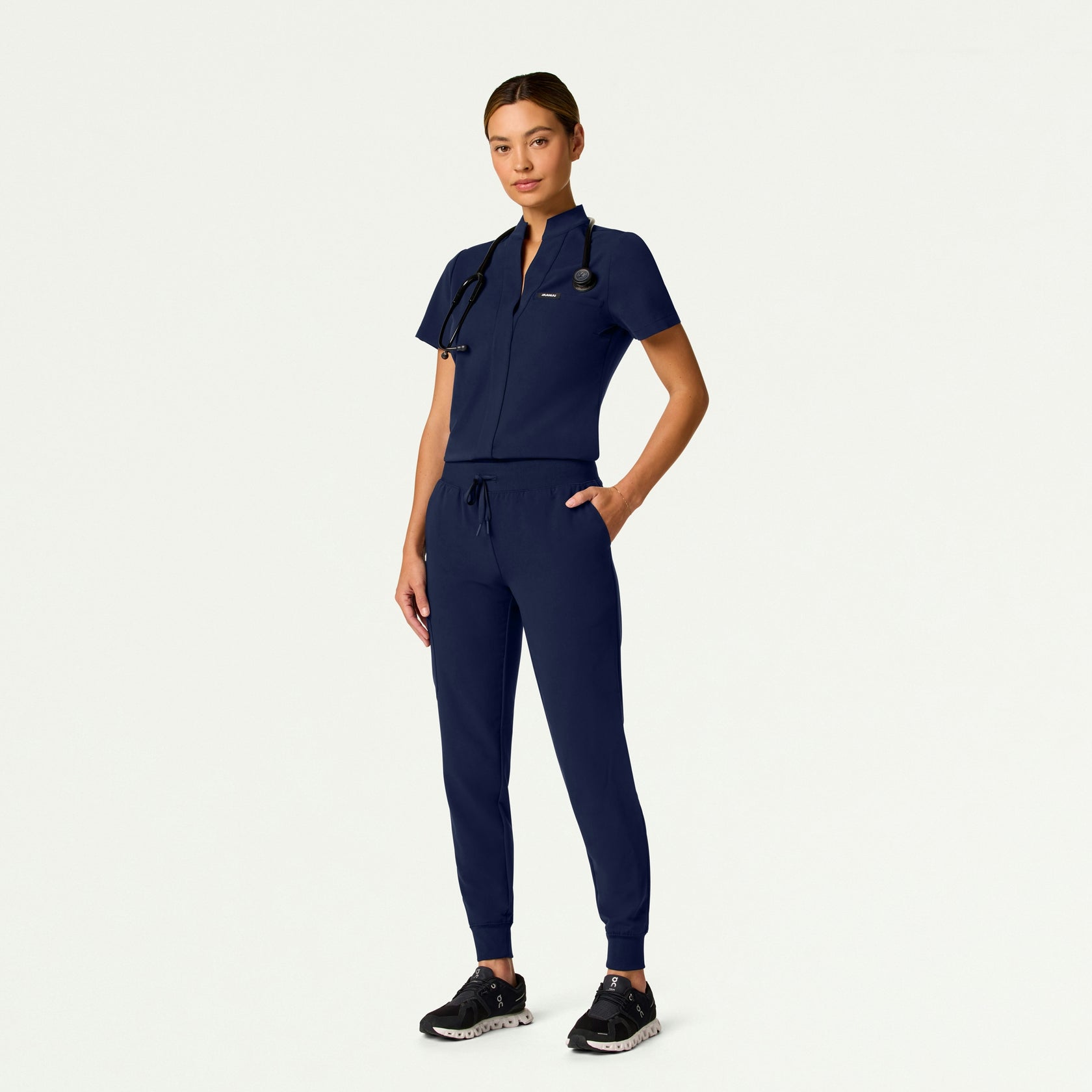 Serin Slim 1-Pocket Scrub Top - Midnight Navy - WOMEN'S TOPS - Jaanuu