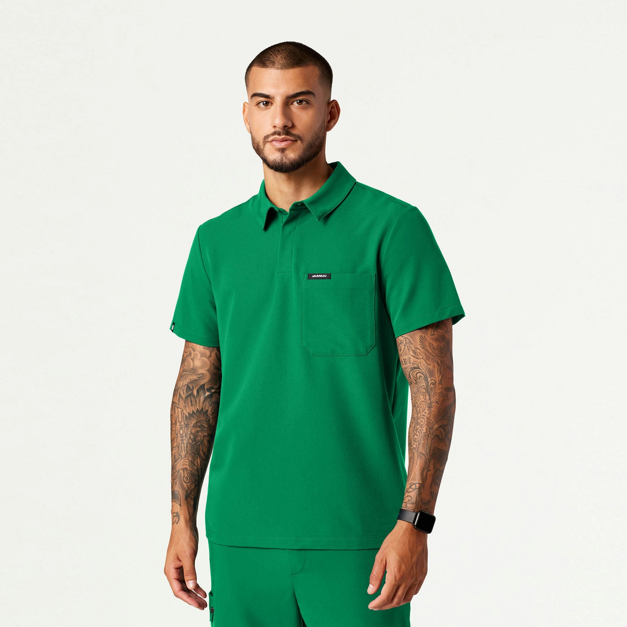 Axis Polo Scrub Top - Emerald Green - MEN'S TOPS - Jaanuu