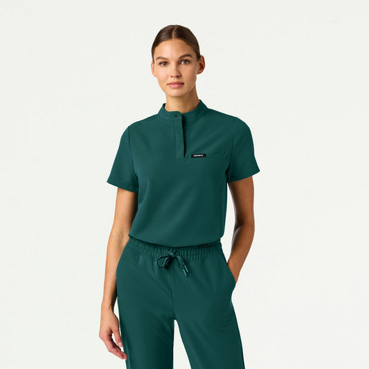 Savi Tuck-In Stand-Collar Scrub Top - Midnight Green - WOMEN'S TOPS - Jaanuu