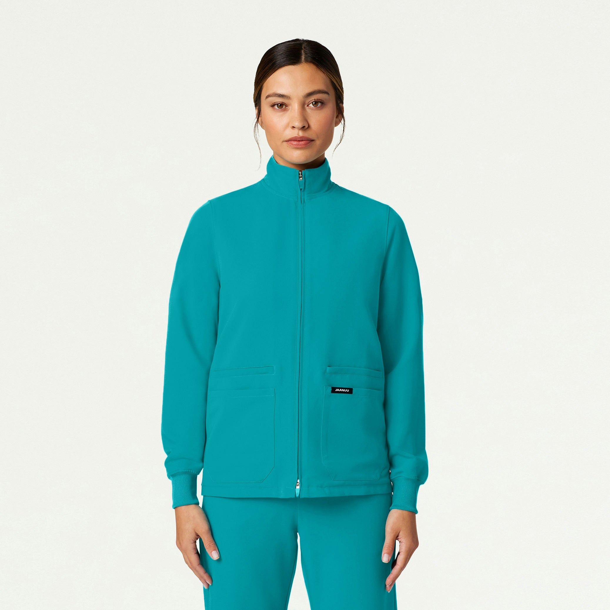 Ceri Essential 6-Pocket Scrub Jacket - Aqua - WOMEN'S JACKETS - Jaanuu