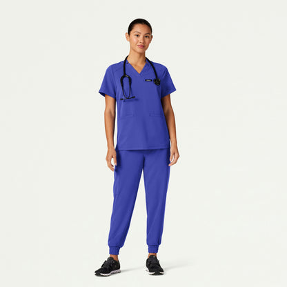 Helia Notched V-Neck Scrub Top - Moon Blue - WOMEN'S TOPS - Jaanuu