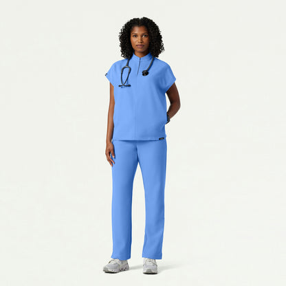 Aris Oversized 2-Pocket Scrub Top - Ceil Blue - WOMEN'S TOPS - Jaanuu