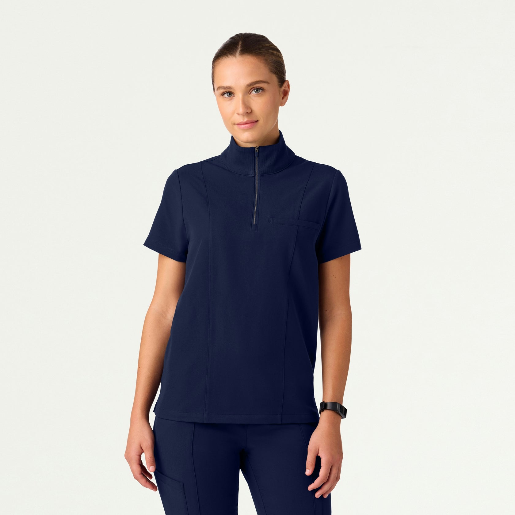 Nora Half-Zip Collared Scrub Top - Midnight Navy - WOMEN'S TOPS - Jaanuu
