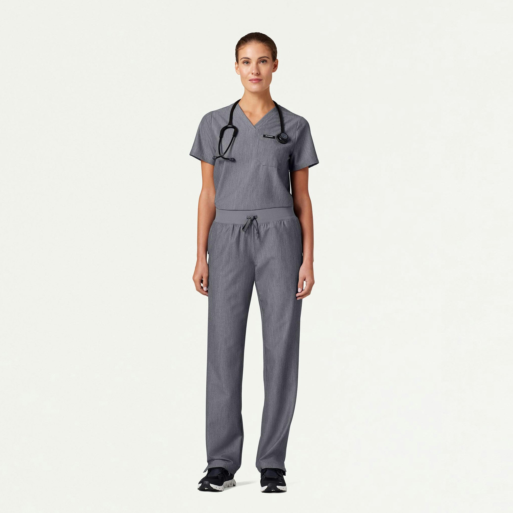 Rhena Essential 1-Pocket Scrub Top - Heather Gray - WOMEN'S TOPS - Jaanuu