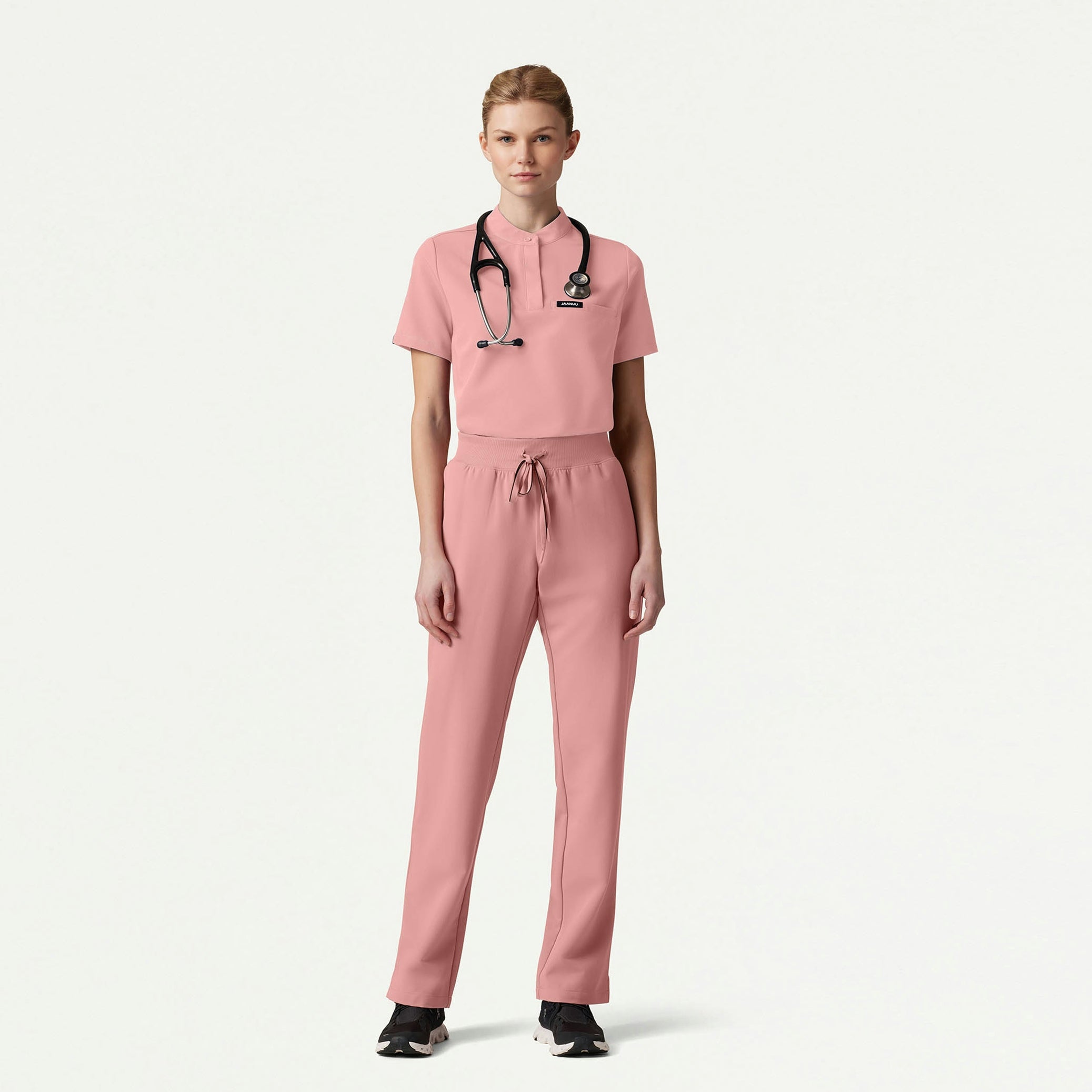 Savi Tuck-In Stand-Collar Scrub Top - Mauve - WOMEN'S TOPS - Jaanuu