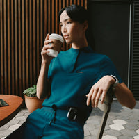 Savi Tuck-In Stand-Collar Scrub Top - Ceil Blue