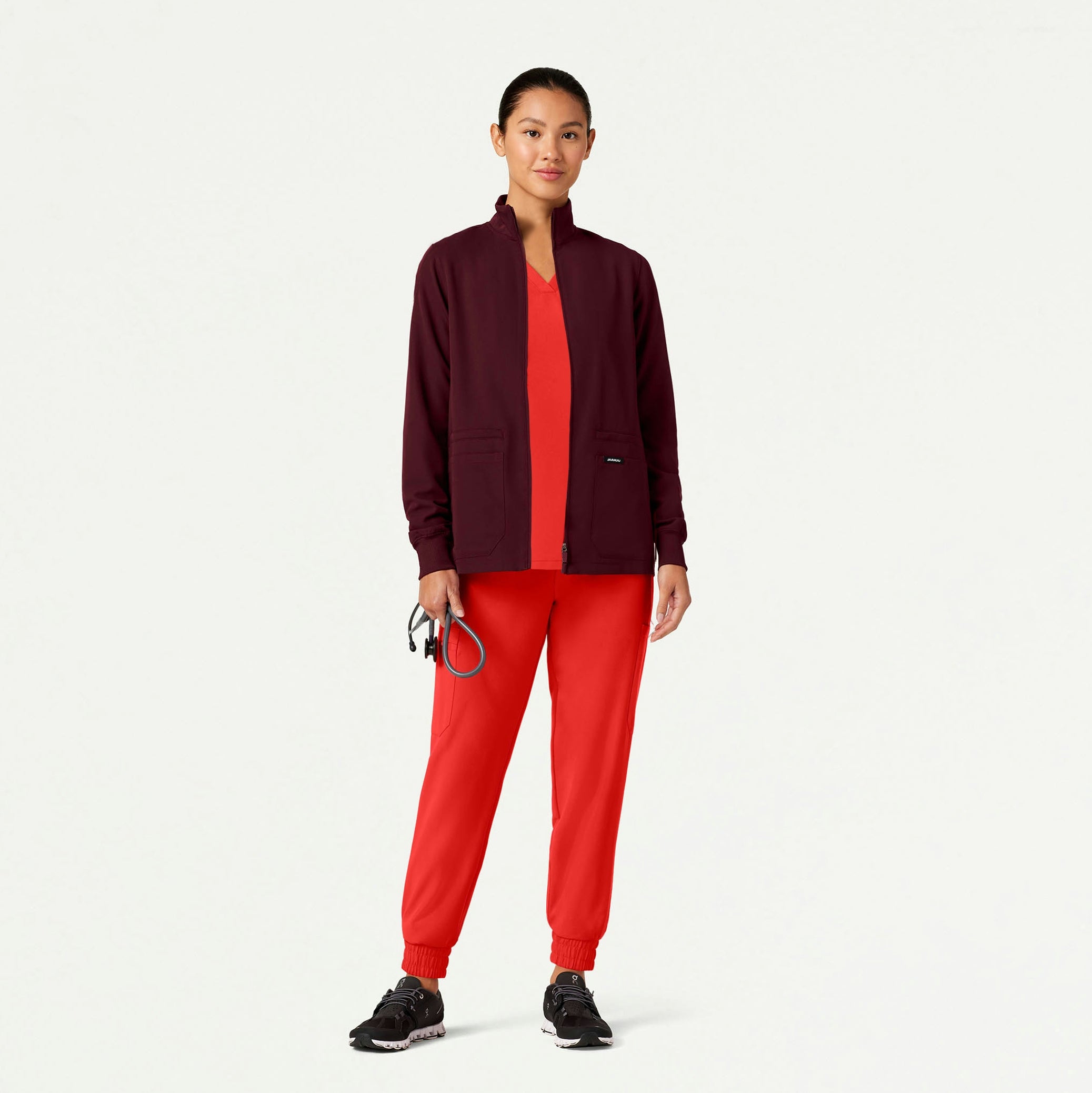 The Lawren Jacket Scrub Set - Solar Red