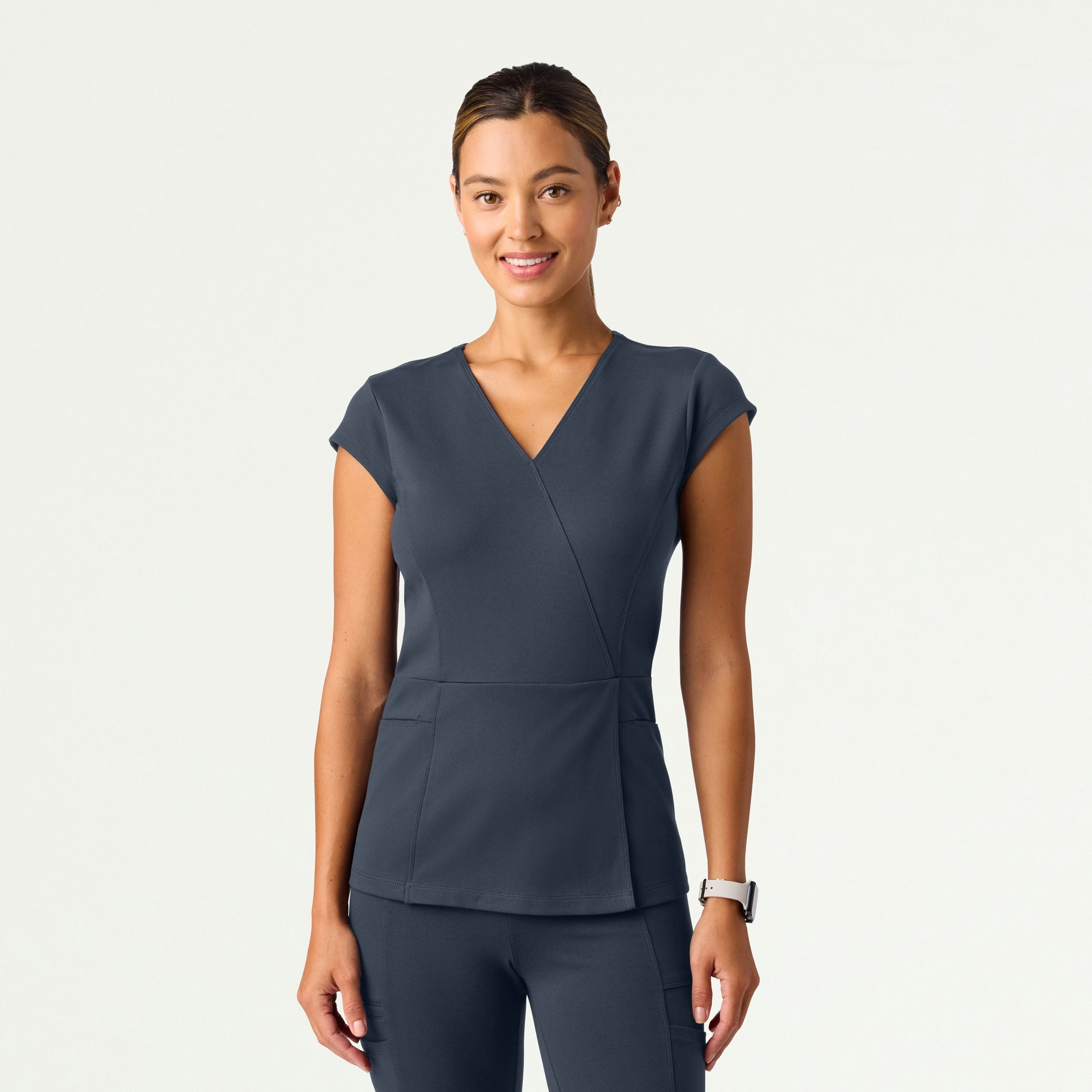 Isla Mock-Wrap ULTRAsoft Scrub Top - Carbon Gray - WOMEN'S TOPS - Jaanuu